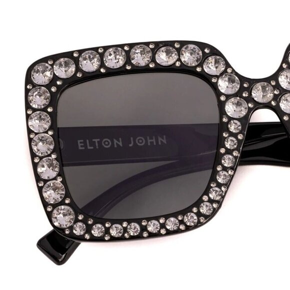 Groovy Oversized Black 100% Authentic Elton John Bling Rhinestone Sunglasses NIB - Picture 7 of 7